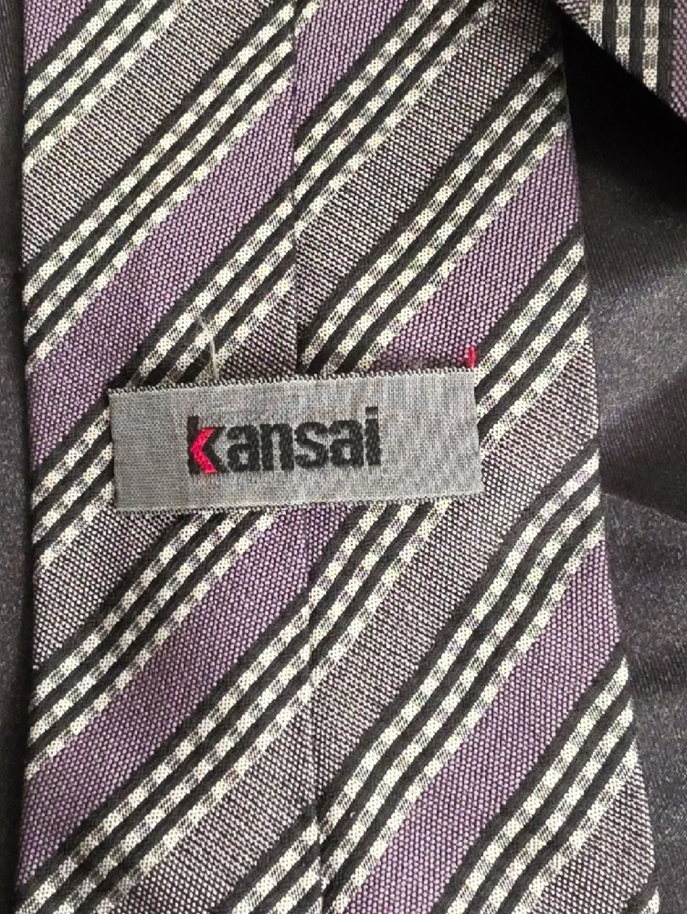 100% Silk Kansai JapanesePurple Striped Men’s Tie - Picture 2 of 6